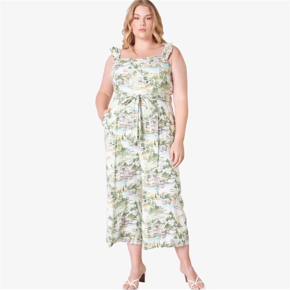 Francine Toile Print Cropped Wide Leg Jumpsuit Curve, Size 3X